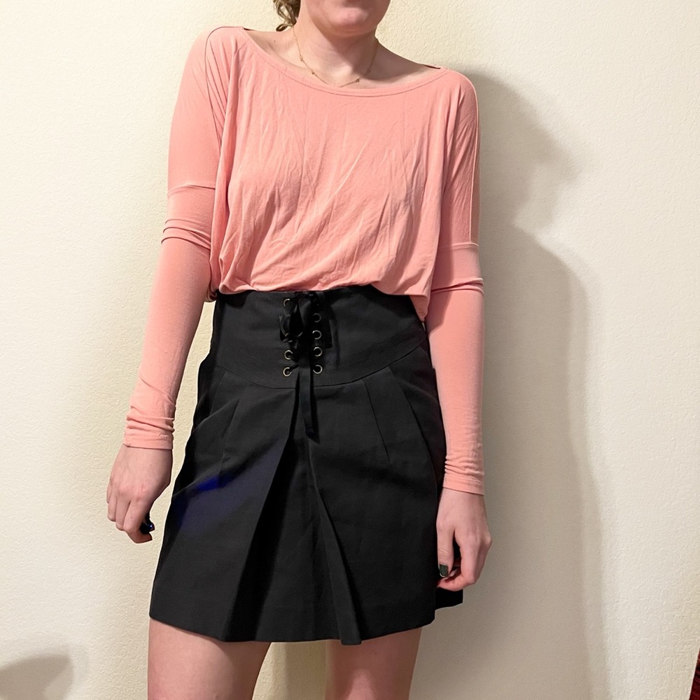 Anthropologie Leifsdottir Lace Up Dark Grey Mini Skirt
